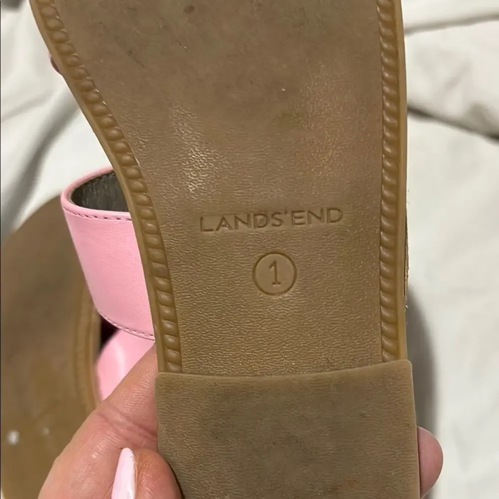 Lands' End Pink 1 leather Sandals with Tassel Details slip on style euc